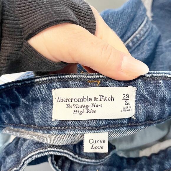Abercrombie High Rise Vintage Flare Jeans Curve Love Dark Wash Blue 8 Short - Picture 2 of 9